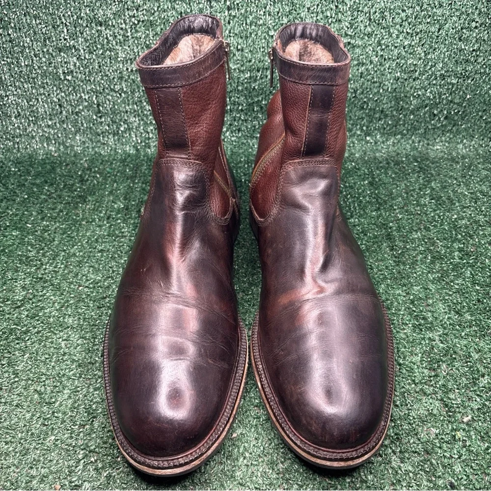 J&M 1850 Johnston & Murphy Brown Leather Shearling Zip Ankle Boot Mens Size 12 M
